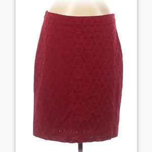 J. Crew The Pencil Skirt in Red With Embroidery Detail Size 8